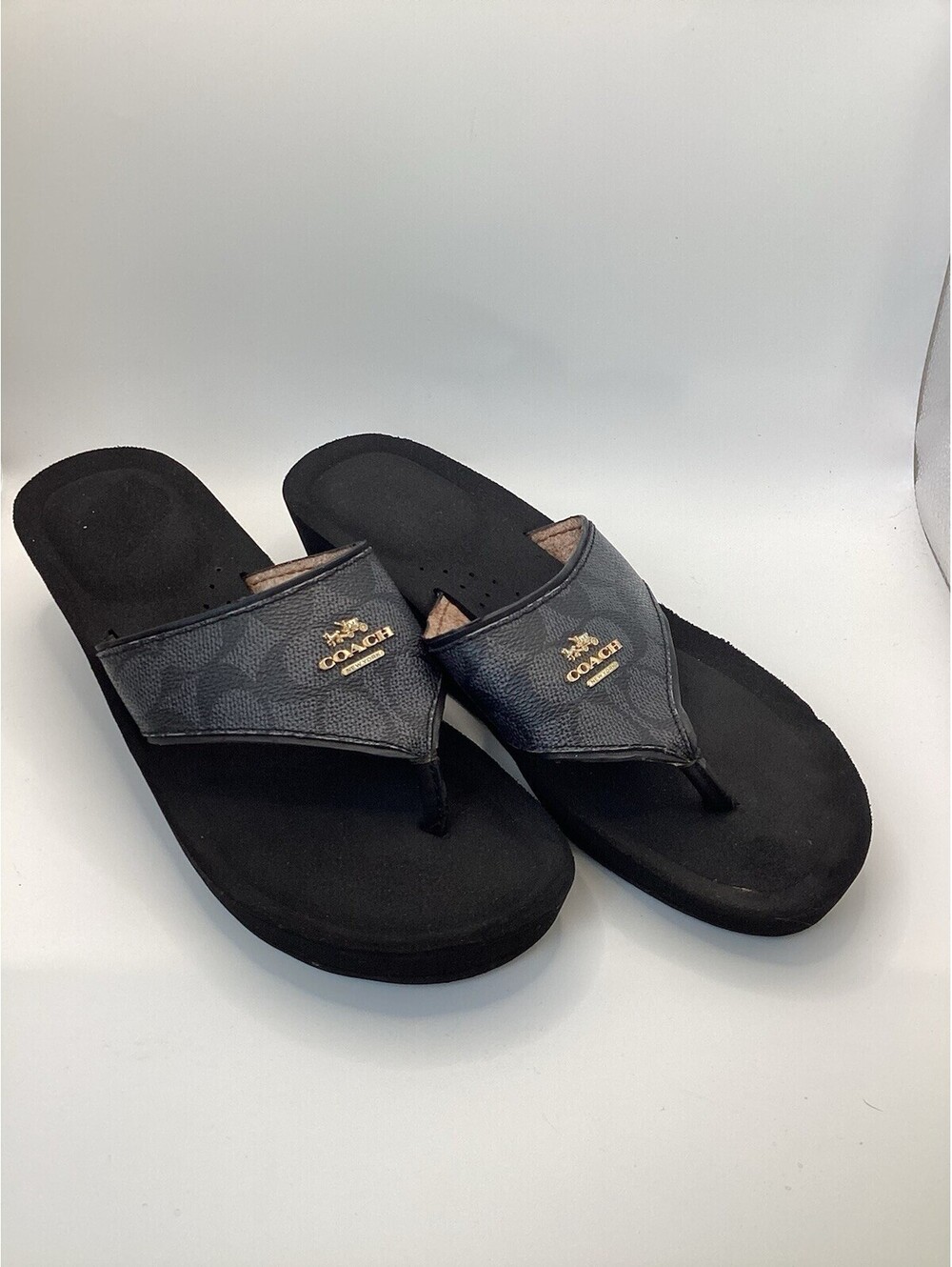 Coach Janice A00964 Black Wedge Thong Flip Flop Sandals Women's 7.5 EUC